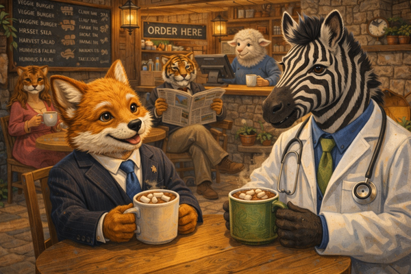 Blenchy and Dr. Stripes at Woolybay Cafe, ZANABIA 